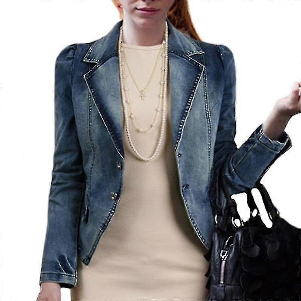 Dam Denimjacka Jeansjacka Kavaj Ytterkläder Casual Topp Plusstorlek M