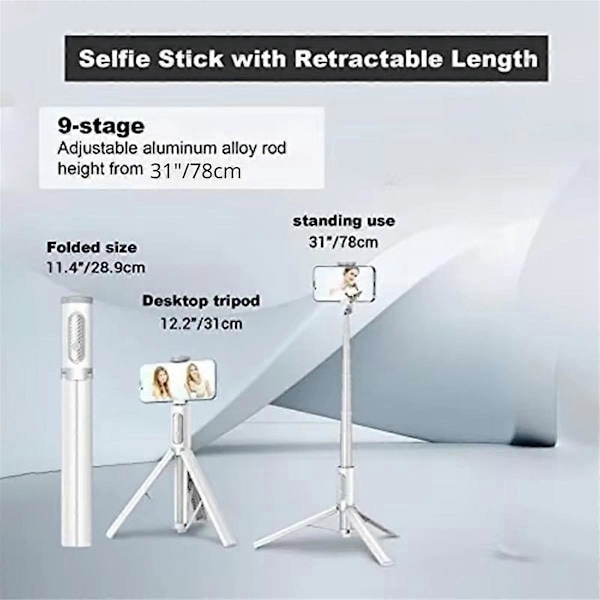 Selfie Stick til Mobiltelefon Bærbar Aluminium Selfie Stick Udtrækkelig Tripod med Bluetooth Fjernbetjening til 4-7 Tommer Smartphone, A