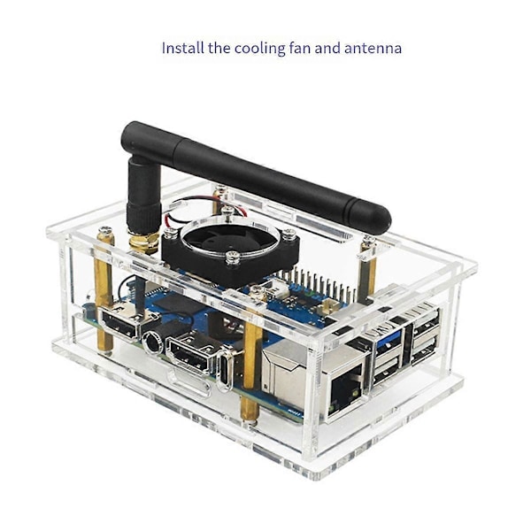 Akrylveske for OrangePi 5Pro, gjennomsiktig akrylveske for OrangePi 5 Pro med kjølevifte og antenne A