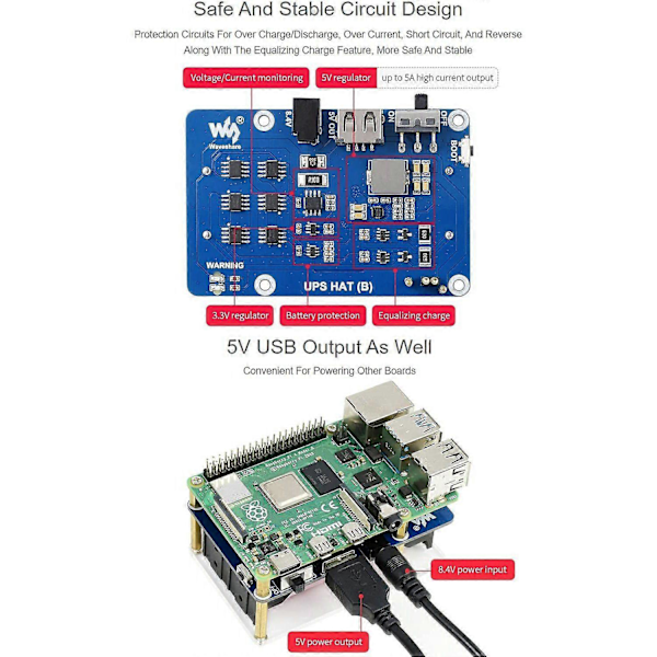 UPS Hat til Raspberry Pi4B/3B 5V Afbrydelsesfri Strømforsyning 5A Høj Strøm Opladning Pogo Pin Design