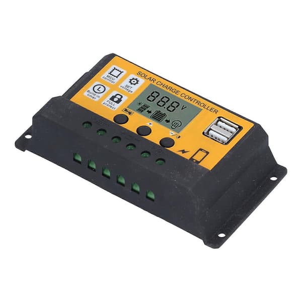 Solar Laderegulator Justerbar Fotovoltaisk Smart Strømgenereringsregulator 12V 24V 10A Gul