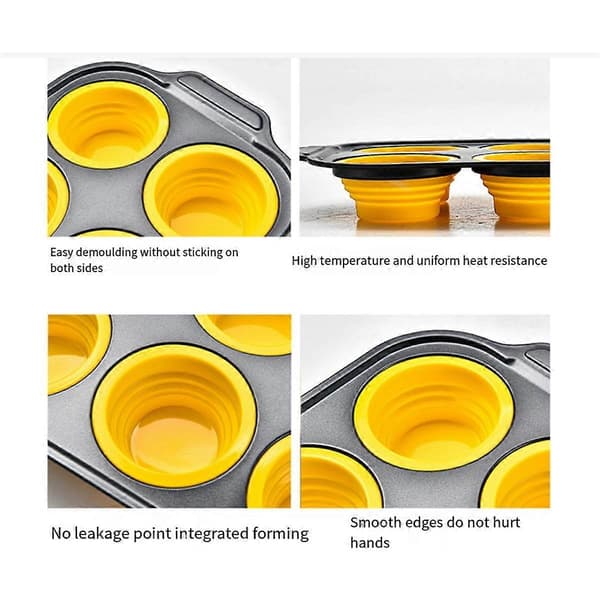 Silikon Muffinsform med Metallramme, Egg Bite Maker Silikonformer for Baking, Cupcake Former 12 Vanlig Størrelse Gul