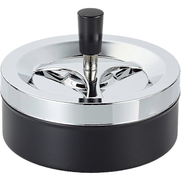 Stort askebæger ca. 9,5 cm i diameter, metal / krom / sort