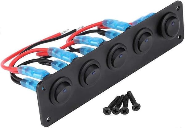 Vippebryter, 12V-24V 5-veis kontrollpanel med rødt LED-lysbryter