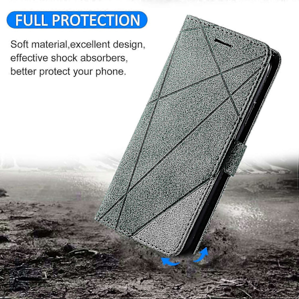 Til Samsung Galaxy Xcover 5 Wallet Case Linjer Præget PU Læder Telefon Bagcover Green