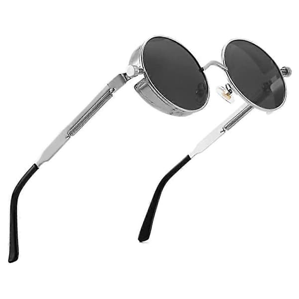 Steampunk Stil Runda Retro Polariserade Solglasögon Retro Glasögon Skyddande Materialram silver   gray