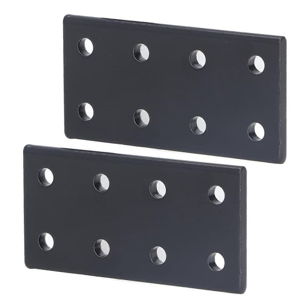 2 stk. 8-hulls skjøteplate, rektangulær, aluminiumslegering, for bord og seng, svart