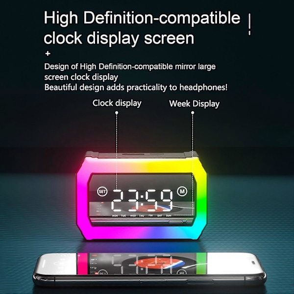 1 Par Trådlösa Hörlurar Bluetooth-kompatibel 5.3 Spegelyta Trådlösa Hörlurar med Klocka Strömdisplayfunktion Lugnande Ljud RGB-ljushörlurar