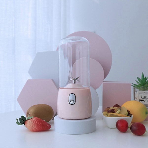 Bærbar Blender USB Oppladbar 6 Blader Mini Juicer Kopp Fruktpresse for Reise Sport Kjøkken 410ml Rosa