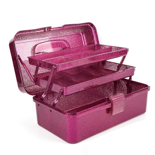 Glitter Pink & Værktøjsopbevaringsboks, 3-lags stabelbar boks til fiskegrej, syboks, organizer til kunst