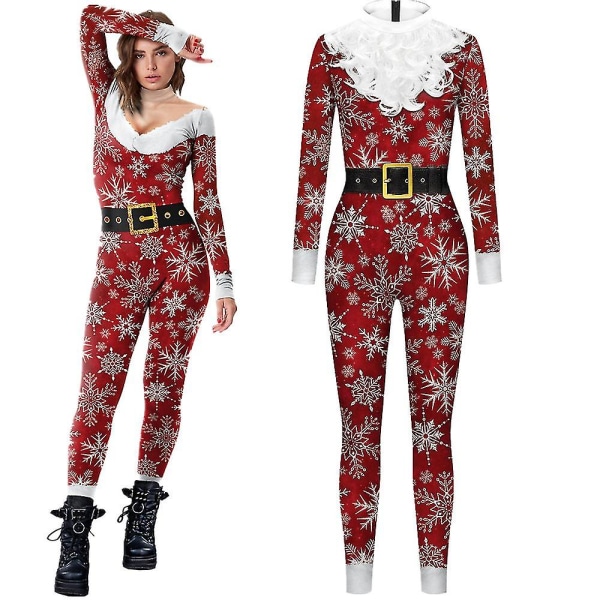 Jultomte Snowflake Män Kvinnor Sexig Slim Jumpsuit Catsuit Cosplay Kostymer Zentai Halloween Party Bodysuit Men XL