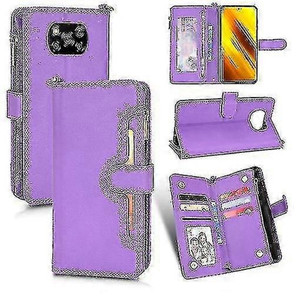 För Xiaomi Poco X3 Nfc / Poco X3 Pro Litchi Textur Dragkedja Läder Telefonfodral Purple