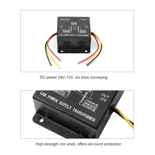 5A Strømomformer 24V til 12V Buck Transformer til Lastbil RV Yacht Audio Navigation Eftermontering