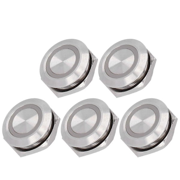 5 stk. Momentan trykknappbryter Metall Auto Reset Ultratynn Vanntett med LED 19mmDC3~6V Hvit