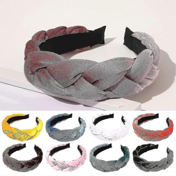 Flätat Twist Elastiskt Halksäkert Elegant Kvinnors Hårband Enfärgad Bred Höjd Sammet Hårbåge Håraccessoarer Lake Blue