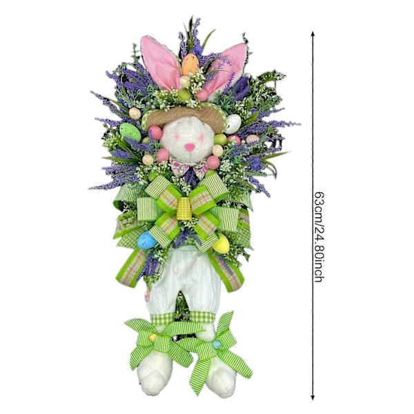 Påskhare Krans Vårsäsong Ytterdörr Hängande Dekoration Konstgjord Blomma Kaninkrans med Rosett för Väggfönsterdekor