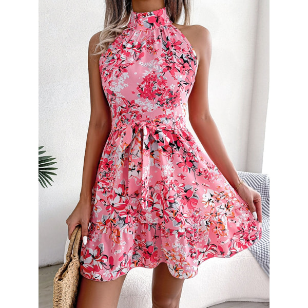 Sommar ärmlös axelbandslös klänning kvinnlig Elegant chic spets volangklänning Pink L