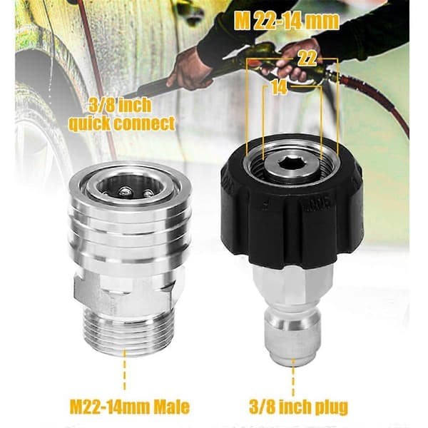 8st Högtryckstvätt Adapter Kit, Snabbkopplingsset i Rostfritt Stål, M22 14mm till 3/8 Tum Snabbkopplingskit