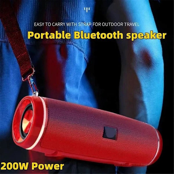 Trådlös 3D-surround Bluetooth-högtalare för utomhusbruk Caixa de Bluetooth 200W Högeffekts Portabel Bas TWS/FM (Svart)