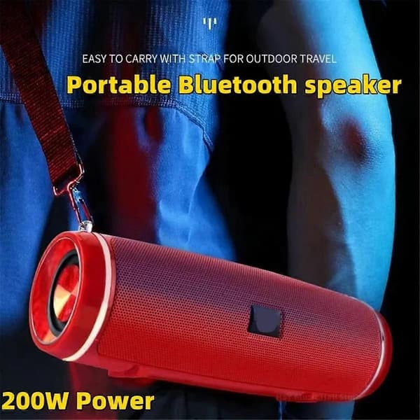 Trådløs utendørs 3D surround Bluetooth-høyttaler Caixa de Bluetooth 200W Høy Effekt Bærbar Bass TWS/FM (Svart)
