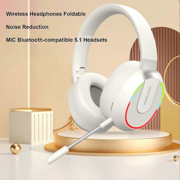 Langattomat kuulokkeet, kokoontaitettavat, mukavat, melua vaimentavat, mukaansatempaava HiFi-ääni mikrofonilla, Bluetooth-yhteensopivat 5.1 -kuulokkeet