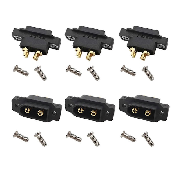6 st Svarta XT60EW-M XT60 Hankontakt Skruvfast Platta Panelmontering XT60EW Kontakt för RC Lipo Batteri FPV RC