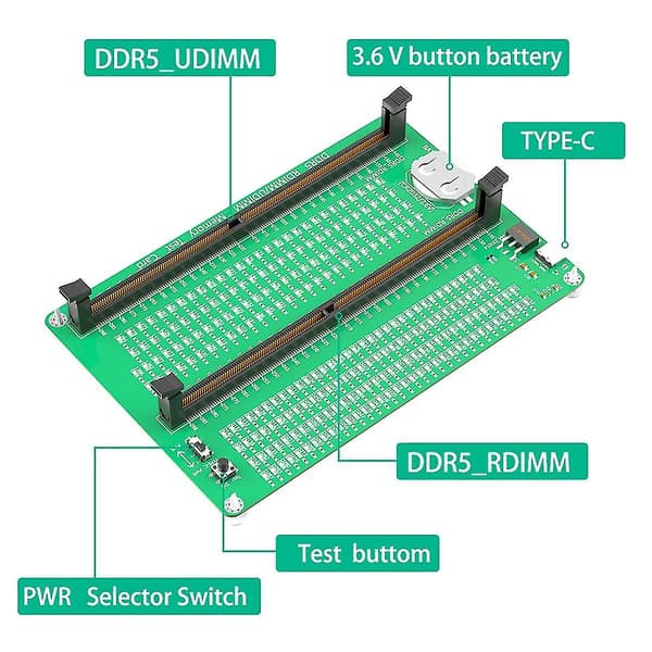 DDR5 RDIMM/UDIMM Minnetester DDR5 Minnetestkort med LED-indikatorer for stasjonær datamaskin