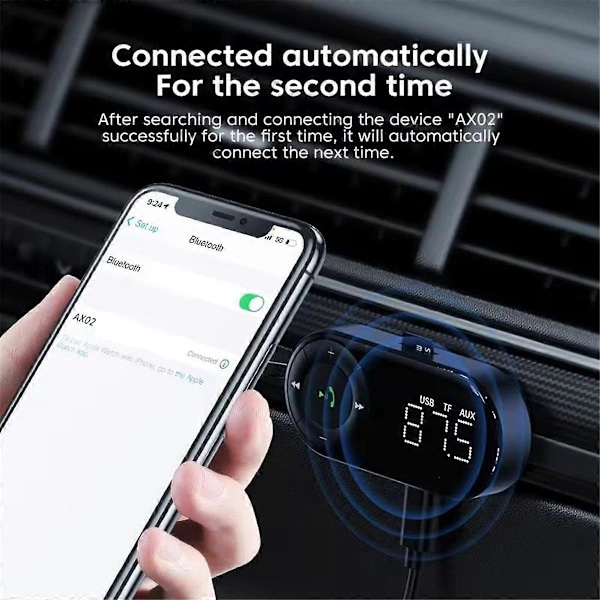 Bluetooth 5.2 FM-sender og -mottaker for bil, Bass Stereo HiFi-lyd Bluetooth-biladapter Støtter håndfrie samtaler