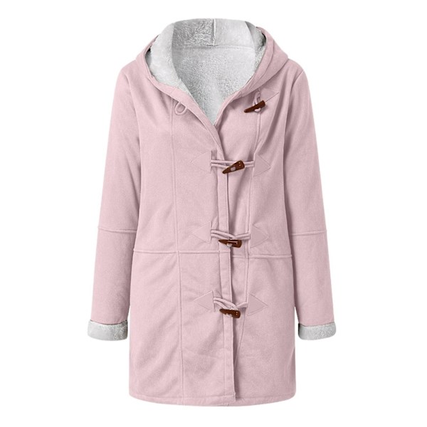 Damkappa i stora storlekar Fleece Hooded Cardigan Casual Långärmad Värmande Ytterkläder För Höst Pink M