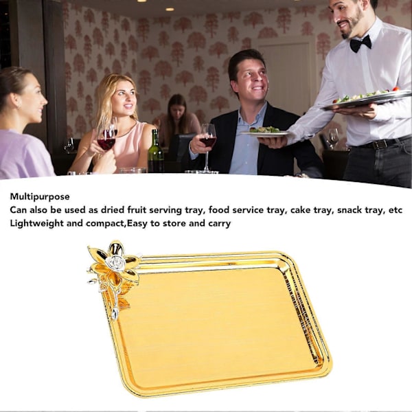 Serveringsbrett i europeisk stil, lett luksuriøst dekorativt rektangulært matbrett med blomsterdekor for stue, KTV, hotell, gull S