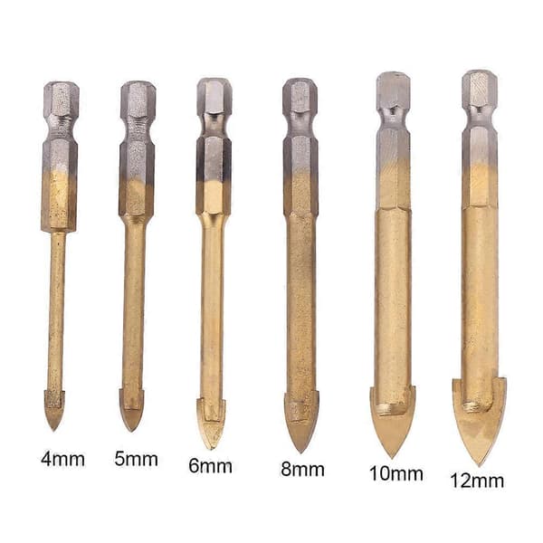 6 stk./sæt Hex Titanium Belagte Trekant Glasbor Power Tools (4/5/6/8/10/12mm)