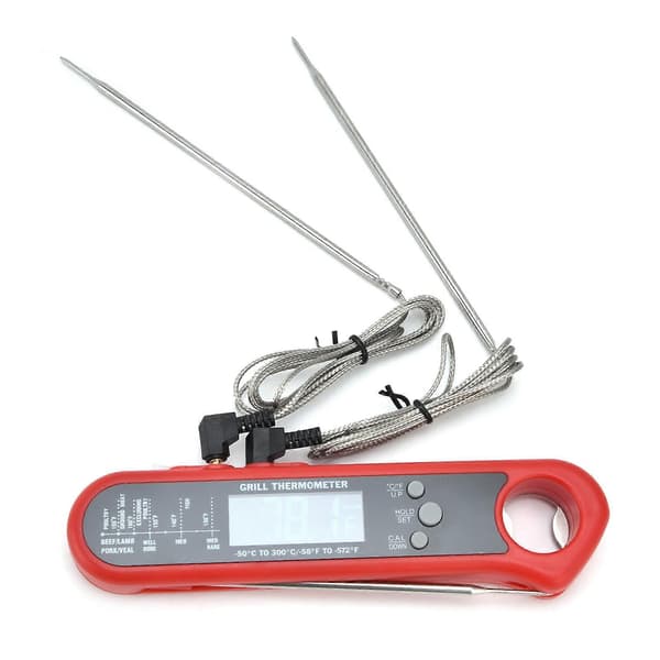 Sammenleggbart mattermometer med flere prober, alarm, digitalt temperaturmåler for grillovn
