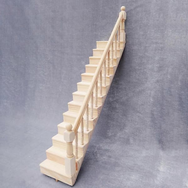Miniatyrer, 1/12 Trätrappa Vagnstycke Trappa med Räcke Modell Dockhus Dekor Modell 2