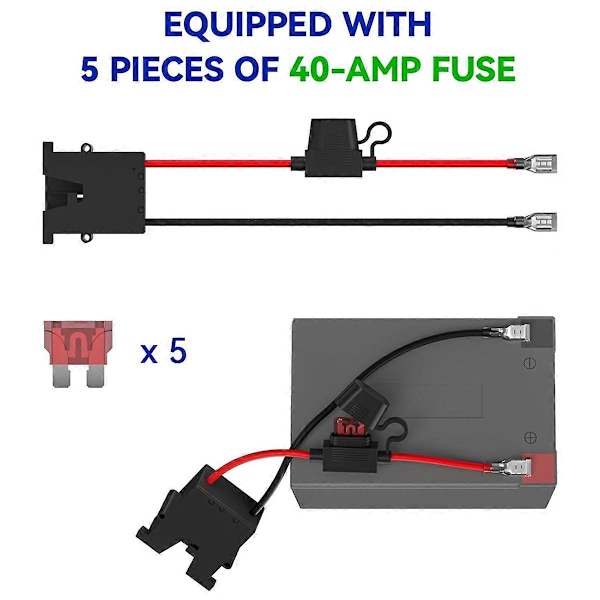 Ledningsnetstik til Power Wheel 12-Volt SLA Batteri, med 5 stk. 40A Sikringer, også til Batterier med F2 Terminaler