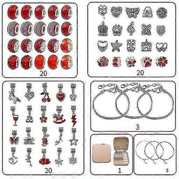 Charm Armbandstillverkningskit DIY Hantverk Smyckesset Present För Barn Flickor Tonåringar red