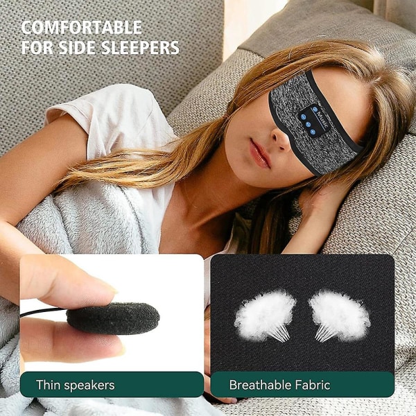 Trådlöst Bluetooth Elastiskt Pannband Bekväm Sovmask Hörlurar Headset Musik Fitness Sport Utomhus Gray