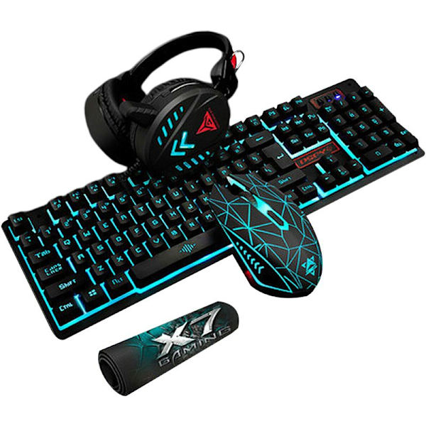 4st/set K59 Mekaniskt Trådbundet USB-Tangentbord Belyst Gamingmus Musmatta Headset Skrivbord Bakgrundsbelysning Kit Black