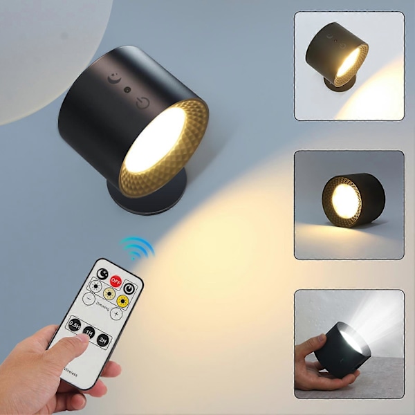 1 Sett LED Magnetisk Vegglampe Intelligent 360 Graders Rotasjon USB-Lading 3-Fargetemperatur Fjernkontroll Lang Batterilevetid Lampe