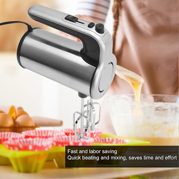 Elektrisk Handmixer Justerbar Rostfritt Stål Köksmixer med Visp Degkrokar 200W