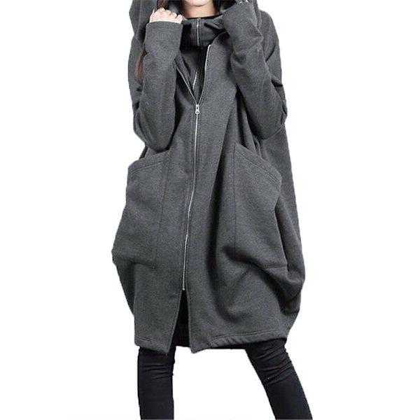 Dam Enfärgad Falsk Tvådelad Huvtröja Ledig Lös Långärmad Tröja Midi Jacka Grey M