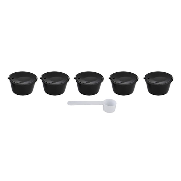 5 st 50 ml Kaffekapsel Återanvändbar Kaffefilterkopp med Sked för DOLCE GUSTO Kaffemaskin Svart