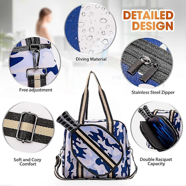 Crossbody Sling Pickleball Bag Tote, Pickleballvesker for kvinner og menn, Pickleballvesker for damer Coastal Sky