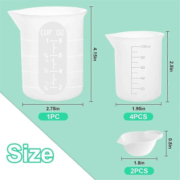 7st Silikon Mätkoppar Kit, 1st 250ml Silikonkopp, 4st 100ml Non-Stick Blandningskoppar, 2st 10ml Silikonform Kopp