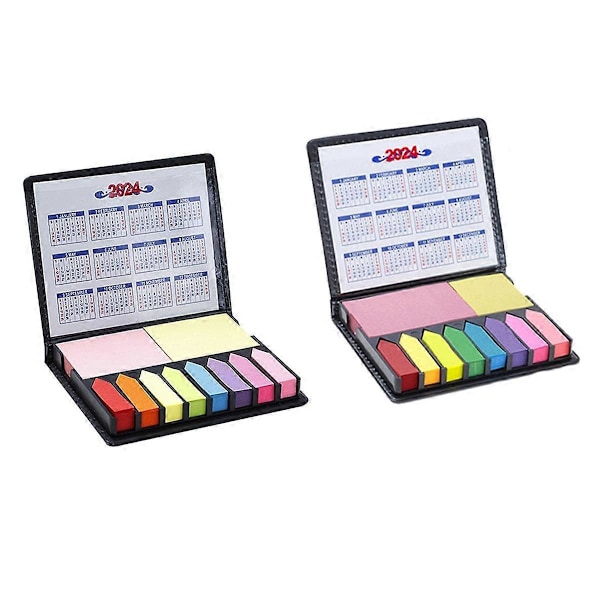 2 STK. Sticky Notes Tabs til Sidemarkører, Memoblok med Kalender og Læderomslag, Skrivebordsblok