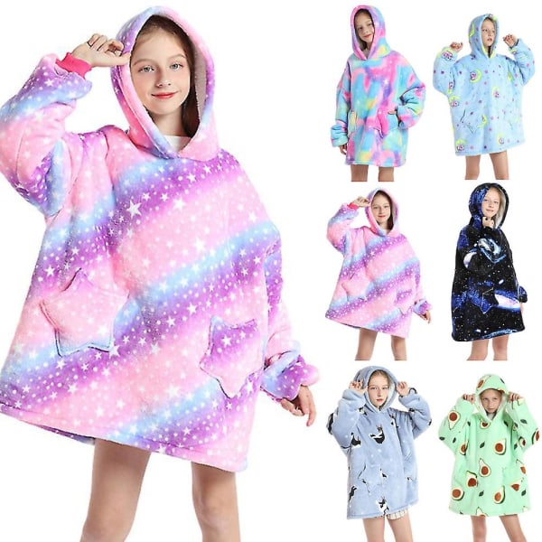Fleecefodrad Filttröja Varm Sherpa Oversized Stjärnfickor Loungewear Nattkläder För Flickor Pojkar Tonåringar Purple