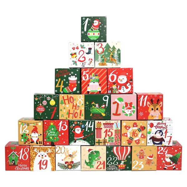 24st Juldag Adventskalender Presentförpackning Julgodiskakorlåda Kraftpapper Presentförpackning Gott Nytt År 7x7x7cm 24pcs 7x7x7cm