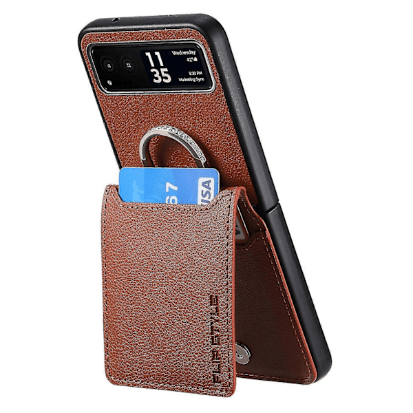 Litchi Tekstur Lær Telefondeksel For Motorola Razr 40 Brown
