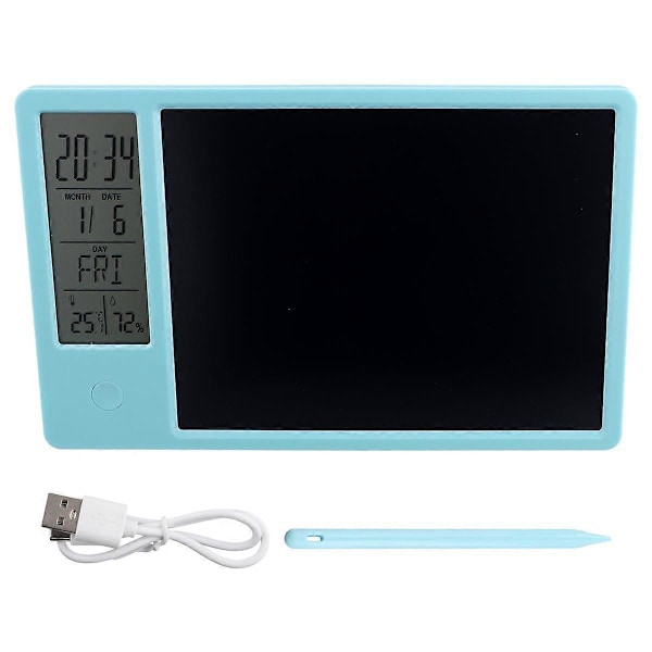 Multifunktionell elektronisk skrivbordskalender LCD skrivplatta med väckarklocka, luftfuktighet, temperatur, LCD meddelandetavla, A