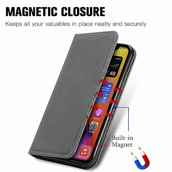 Flipfodral för Realme 12 Pro 5G/ 12 Pro+ 5G, PU-läder med skinnkänsla, kortfack, mobilskal Grey