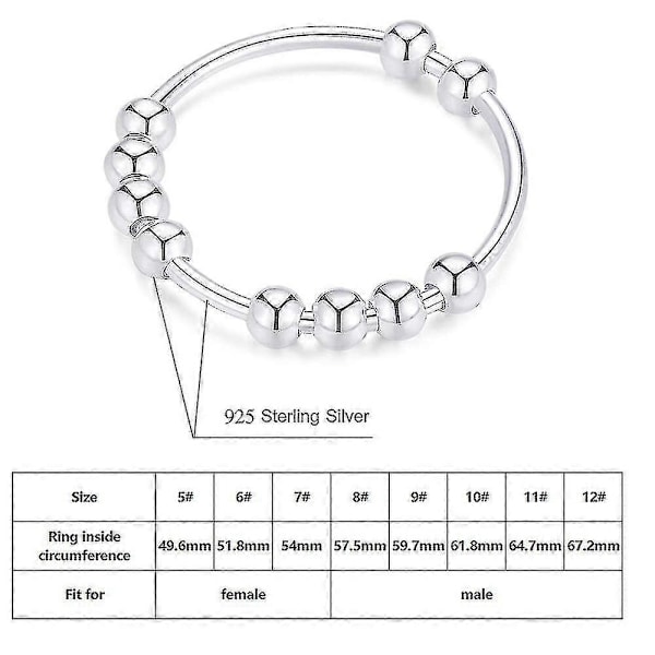 925 Sterling Sølv Anti Angst Ring Til Kvinder Mænd Fidget Ringe Mod Angst Angst Ring Med Perler Spinner Ring 9